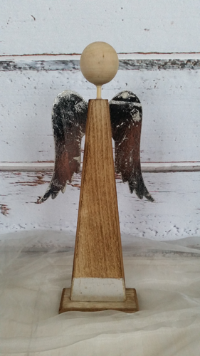 Holz Engel natur/silber 32cm hoch