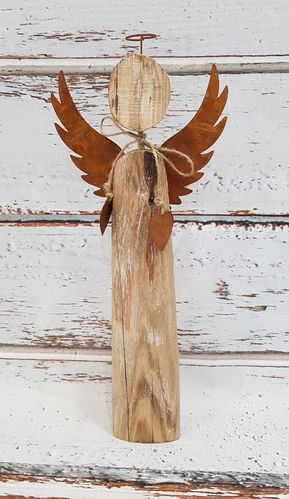 Holz/Metall Engel rost-braun 36cm